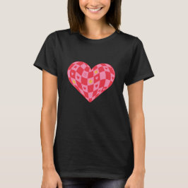 Y2K Trendy Pink Checkerboard Heart Smiley Face  T-shirt