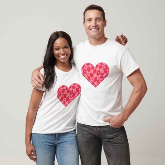 Y2K Trendy Pink Checkerboard Heart Smiley Face  T-shirt (Unisex)