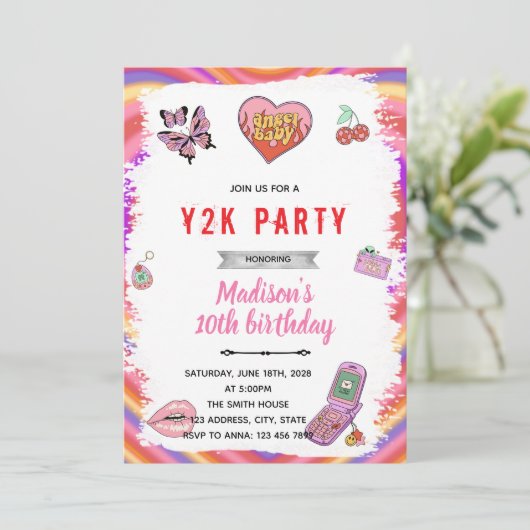 Y2K-uitnodiging voor verjaardagsfeestje Kaart (Staand voorkant)