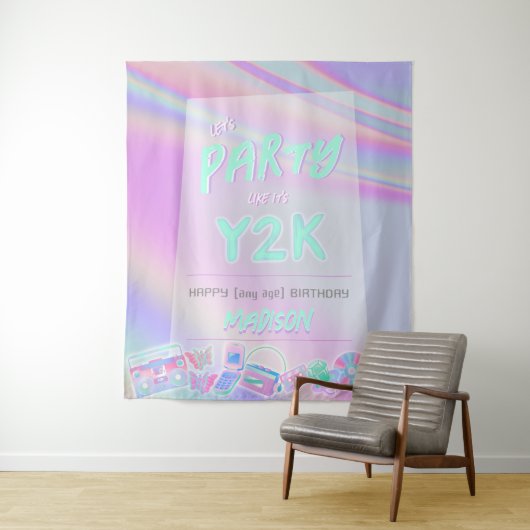 Y2K verjaardagsfeestje iriserende regenboog achter Wandkleed (In situ)