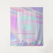 Y2K verjaardagsfeestje iriserende regenboog achter Wandkleed (Voorkant)