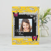 Y 21st Verjaardagsfeest Roze Zwarte Vlinders Kaart (Staand voorkant)