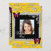 Y 21st Verjaardagsfeest Roze Zwarte Vlinders Kaart (Voorkant / Achterkant)