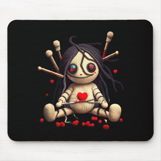 Y Cute Sitting Voodoo Doll Halloween Valentine Day Muismat (Voorkant)