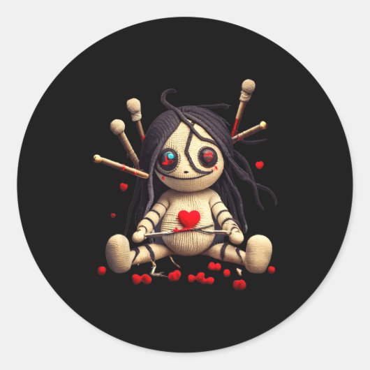 Y Cute Sitting Voodoo Doll Halloween Valentine Day Ronde Sticker (Voorkant)