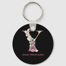 Y Floral Monogram Name Letters Roze Agate Sleutelh