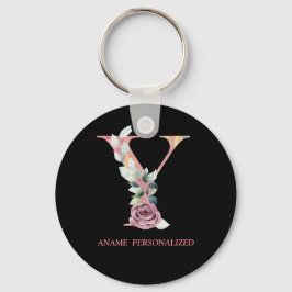 Y Floral Monogram Name Letters Roze Agate Sleutelh Sleutelhanger