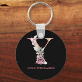 Y Floral Monogram Name Letters Roze Agate Sleutelh Sleutelhanger (Voorkant)