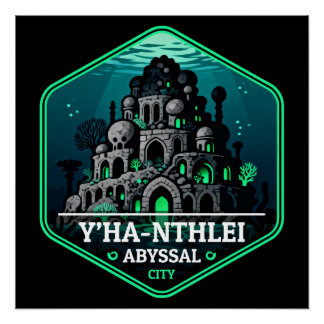 Y’ha-nthlei Abyssal City Vintage Travel Badge Perfect Poster