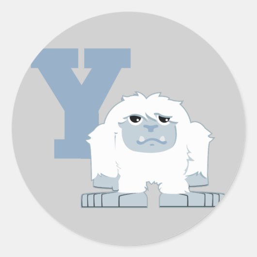 Y is voor Yeti Cute Cartoon Yeti Monster Ronde Sticker (Voorkant)