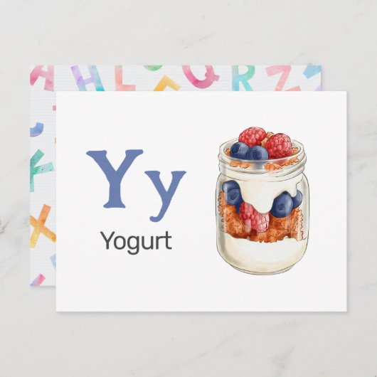 Y is voor yoghurt - Alphabet Flash Kaart (Voorkant / Achterkant)