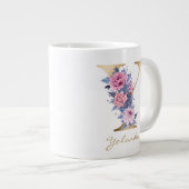 Y Letter Gold Monogram roze Blauw Floral Grote Koffiekop (Voorkant rechts)