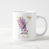 Y Letter Gold Monogram roze Blauw Floral Grote Koffiekop (Rechts)