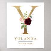 Y Letter Monogram Naam Marsala Bloemenkwekerij Poster (Voorkant)
