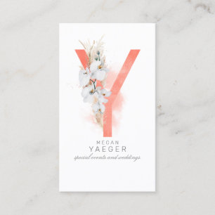 Y Letter Monogram White Orchids and Pampas Grass Visitekaartje