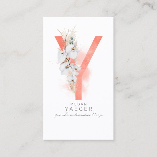 Y Letter Monogram White Orchids and Pampas Grass Visitekaartje (Voorkant)