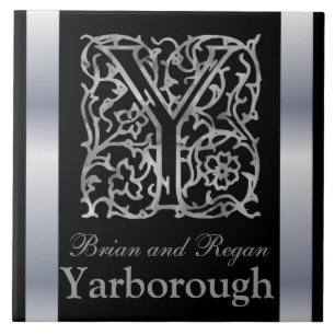 Y Monogram en Naam "Besque on Black" Keramische Te Tegeltje