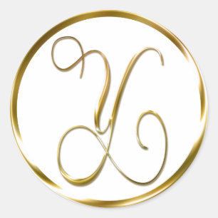 Y Monogram Faux Gold Envelope of Favor Seal Ronde Sticker