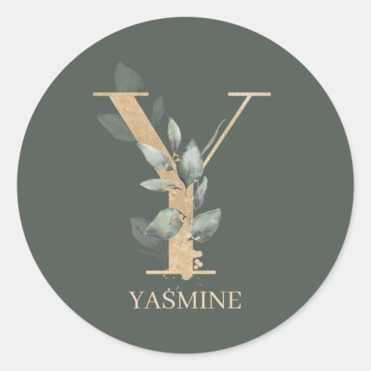 Y Monogram Floral Aangepast Ronde Sticker (Voorkant)