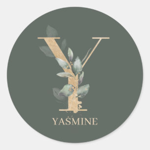Y Monogram Floral Aangepast Ronde Sticker