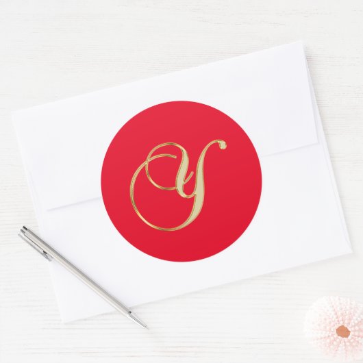 Y monogram goud ronde sticker (Envelop)
