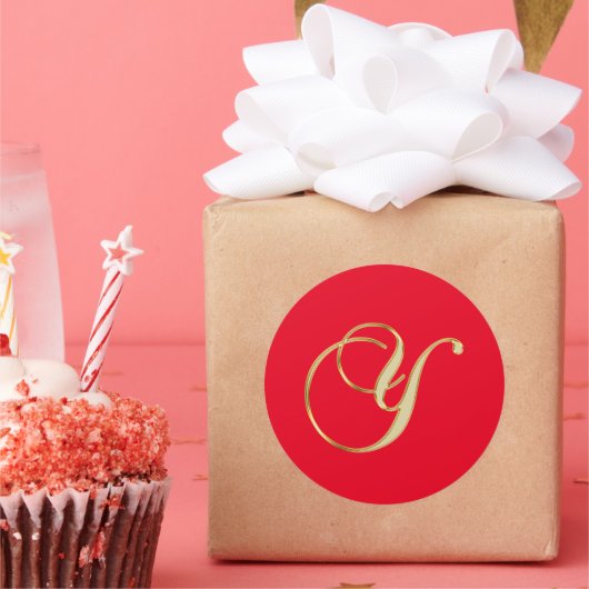 Y monogram goud ronde sticker (Feest)