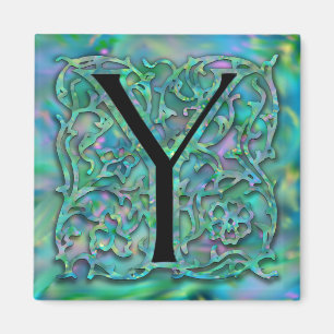 Y Monogram "Green Garden Besque" vierkante magneet