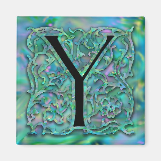 Y Monogram "Green Garden Besque" vierkante magneet (Voorkant)