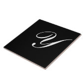 Y Monogram Initiaal Wit op Zwart Tegeltje (Zijkant)