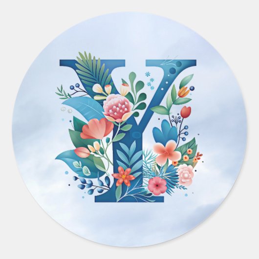 Y monogram mooi bloemenontwerp ronde sticker (Voorkant)