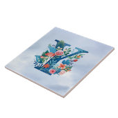 Y monogram mooi bloemenontwerp tegeltje (Zijkant)