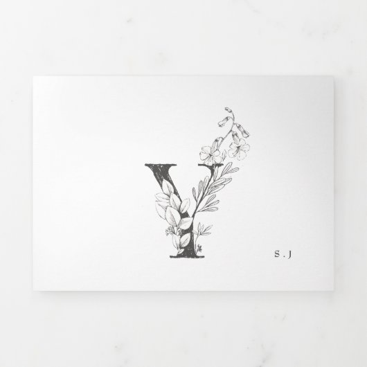 'Y' Monogram mooi geborsteld Floral Wedding Drieluik Uitnodiging (Cover)