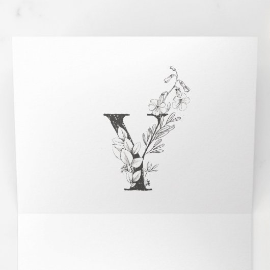 'Y' Monogram mooi geborsteld Floral Wedding Drieluik Uitnodiging (Binnenzijde eerst)