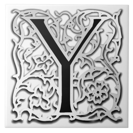 Y Monogram "Silver Besque" keramische Tegel Tegeltje (Voorkant)