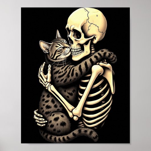 Y Skeleton Hugging Cat Halloween Lovers Human Pro Poster (Voorkant)
