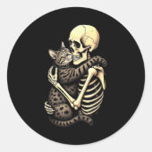 Y Skeleton Hugging Cat Halloween Lovers Human Pro Ronde Sticker (Voorkant)