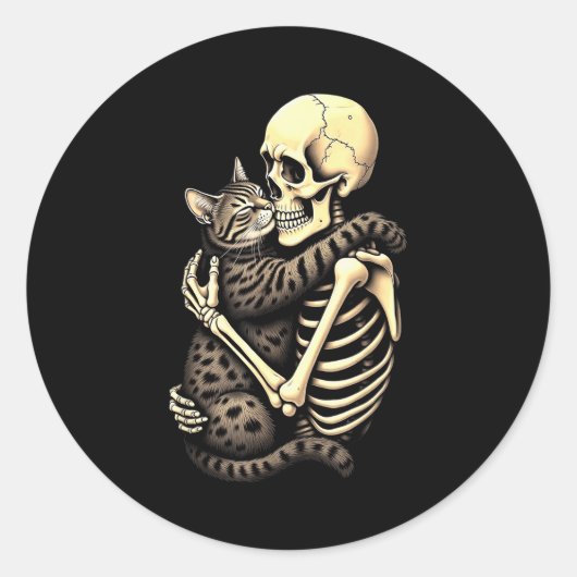 Y Skeleton Hugging Cat Halloween Lovers Human Pro Ronde Sticker (Voorkant)