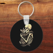 Y Skeleton Hugging Cat Halloween Lovers Human Pro Sleutelhanger (Voorkant)