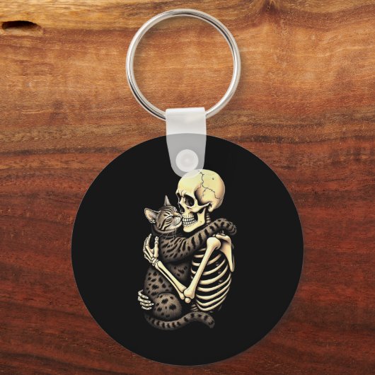 Y Skeleton Hugging Cat Halloween Lovers Human Pro  Sleutelhanger (Voorkant)