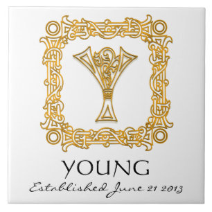 "Y" Surname Wedding Jubileum Dag Monogram Tegel Tegeltje