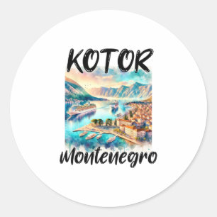 Y Van Kotor Montenegro Cruiseschip Waterverf Sceni Ronde Sticker