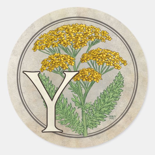 Y voor Yarrow Flower Monogram Ronde Sticker (Voorkant)