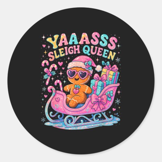 Yaas Sleigh Queen Cute Gingerbread Christmas Tee  Ronde Sticker (Voorkant)