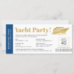 Yacht Boat Cruise Birthday Ticket Invitation<br><div class="desc">Pas uw eigen uitnodiging voor een instapkaart aan voor een cruise uit eten of een cruise uit de zon aan boord van een gecharterde boot of een jacht met onze eenvoudig te bewerken sjabloon in blauw, goud en wit van de marine met een nautisch stripe vormgeving aan de achterkant en...</div>