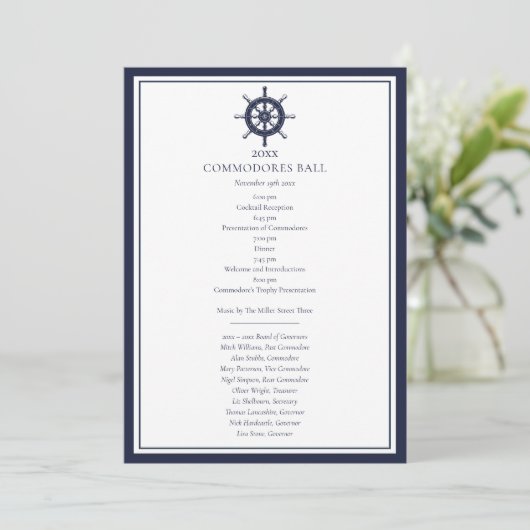 Yacht Club Menu Nautical Navy Blue Programma (Staand voorkant)