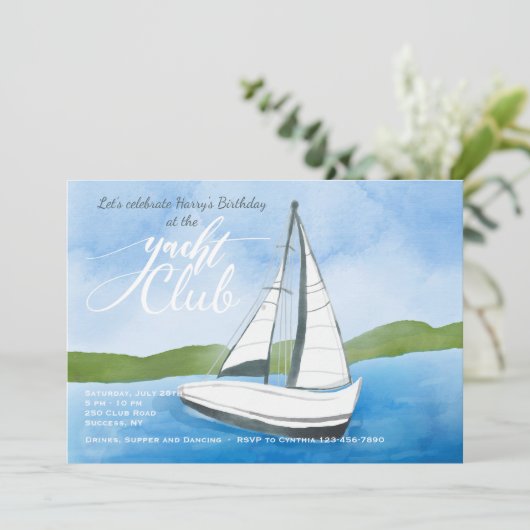 Yacht Waterverf Uitnodiging (Staand voorkant)