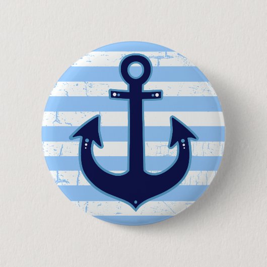 yachting striped navy anchor ronde button 5,7 cm (Voorkant)