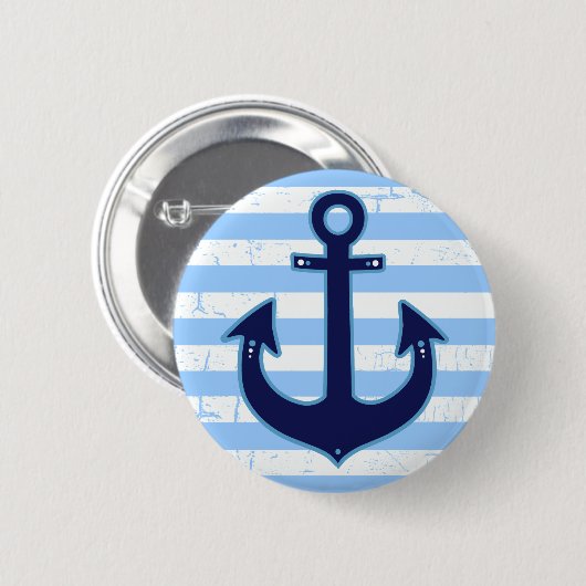 yachting striped navy anchor ronde button 5,7 cm (Voorkant /achterkant)