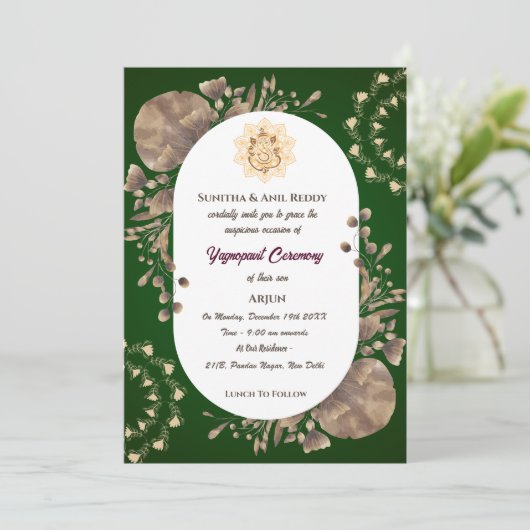 Yagnopavit Upanayanam Hindoe Thread Janeu Ceremoni Kaart (Staand voorkant)