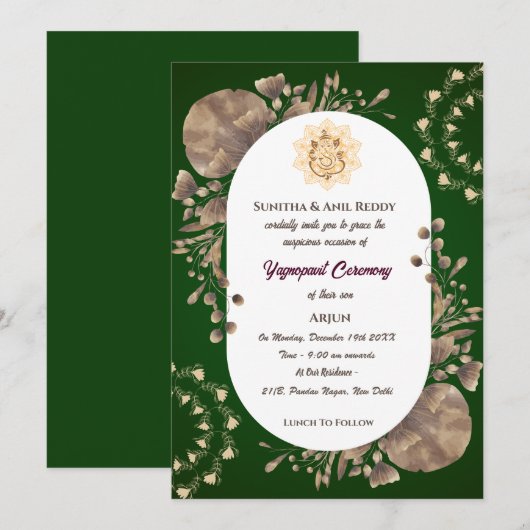 Yagnopavit Upanayanam Hindoe Thread Janeu Ceremoni Kaart (Voorkant / Achterkant)